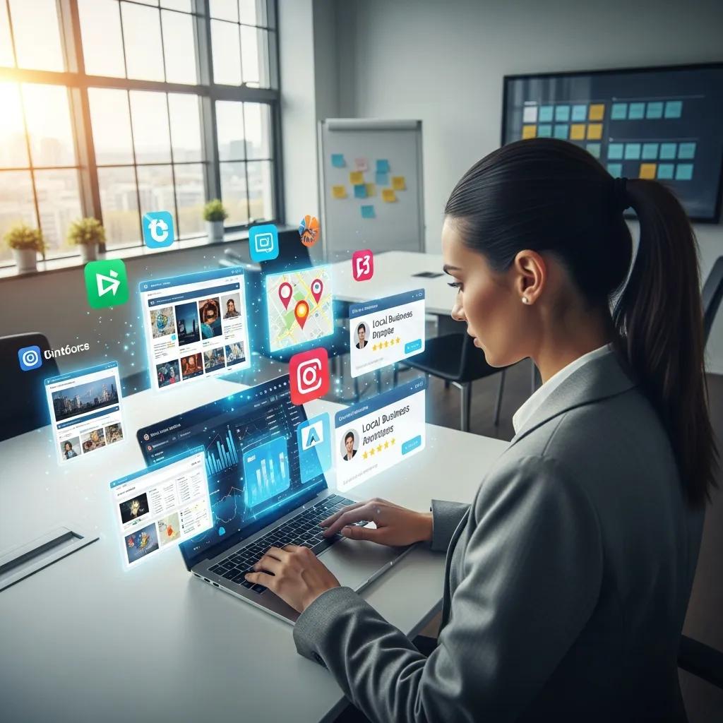 Business professional analyzing digital assets for online visibility and credibility