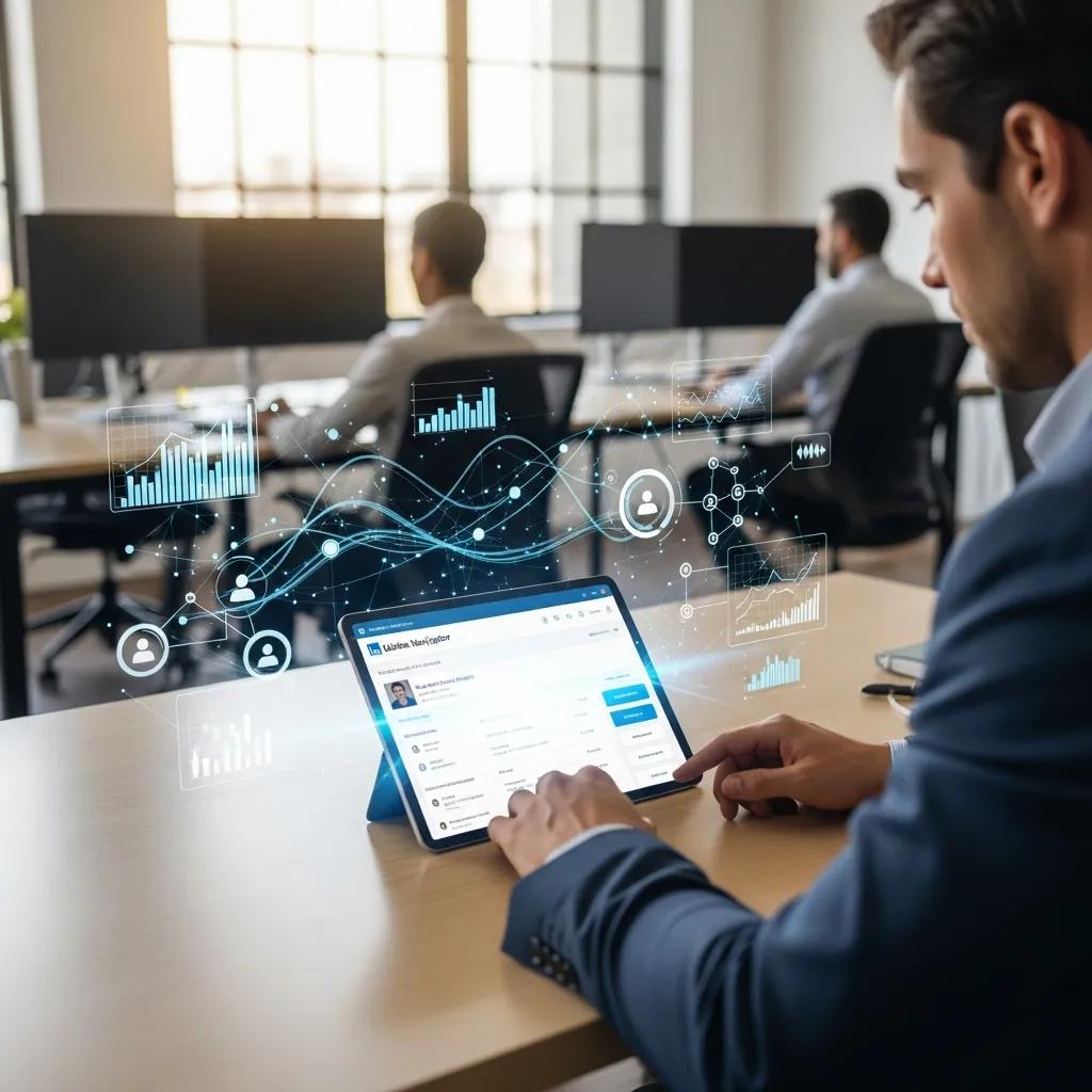 Professional using LinkedIn Sales Navigator on a laptop
