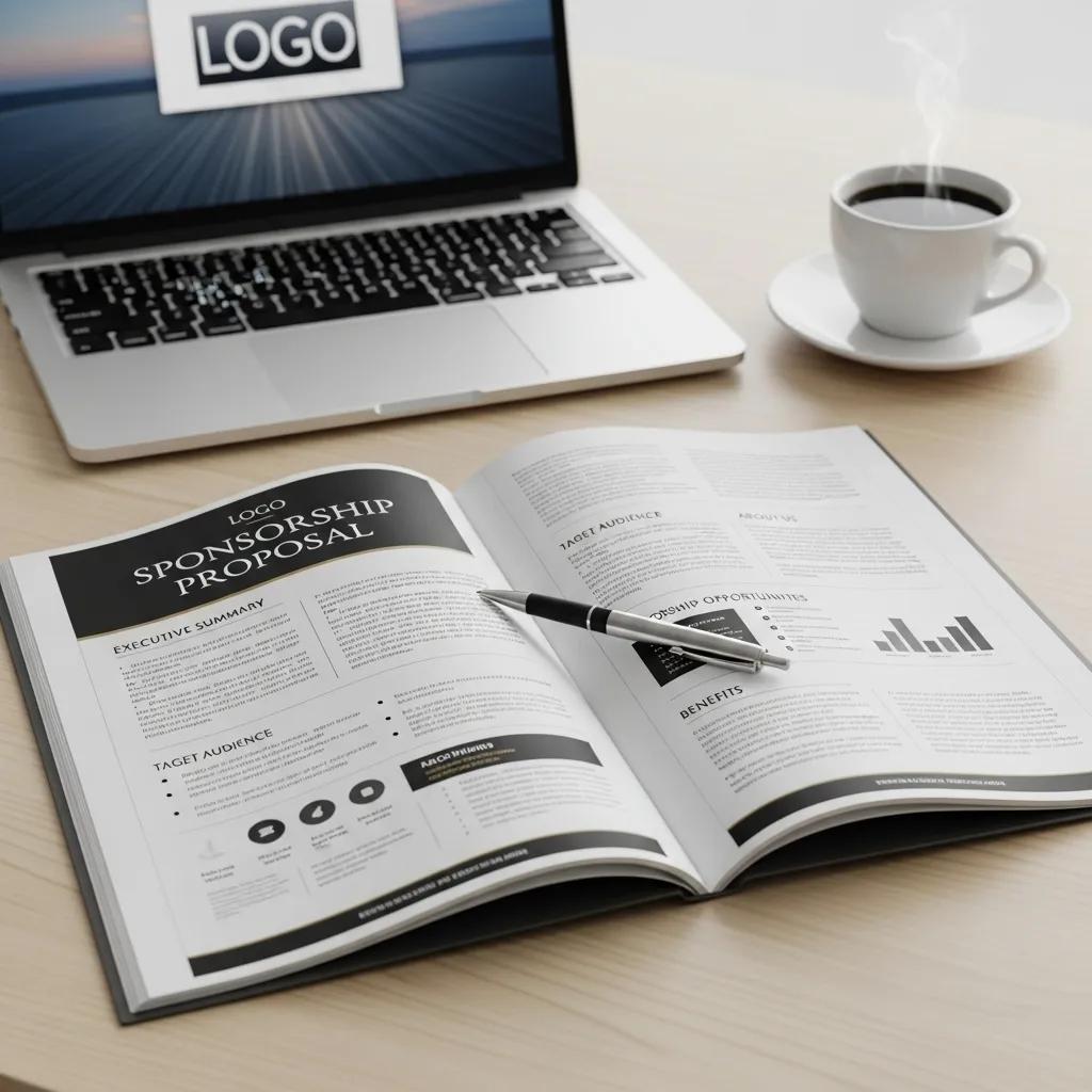 A clear sponsorship proposal document laid out on a desk
