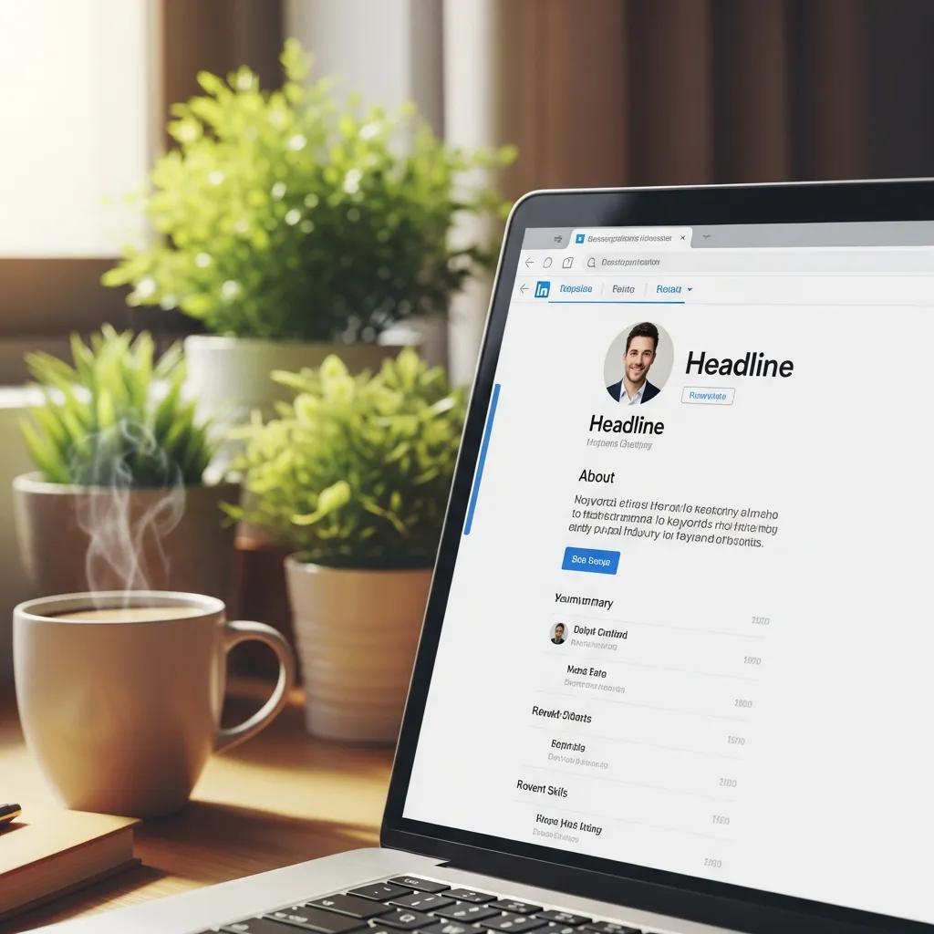 Close-up of an optimized LinkedIn profile displayed on a laptop