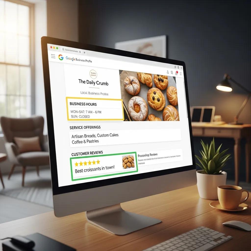 Optimized Google Business Profile display — highlighted fields that improve local visibility