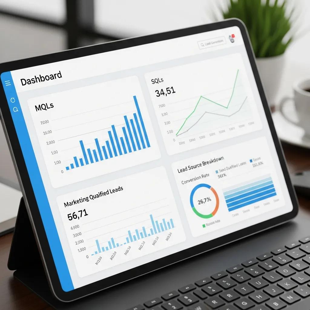 Dashboard view of lead generation metrics tailored for manufacturing marketers