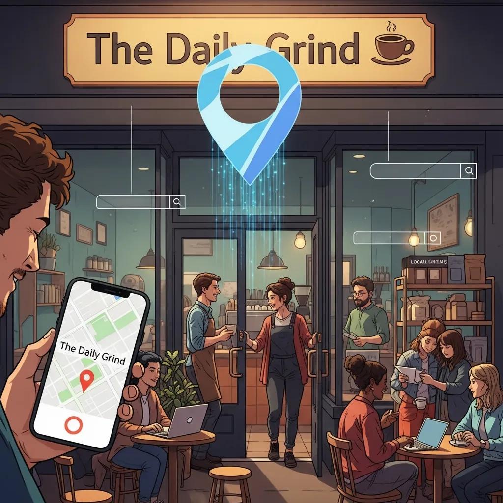 Local business icon with map pin showing local SEO visibility and customer engagement
