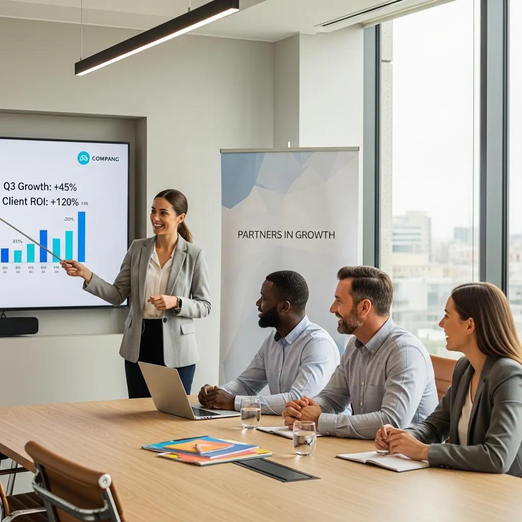 Consultant presenting case-study results to a client