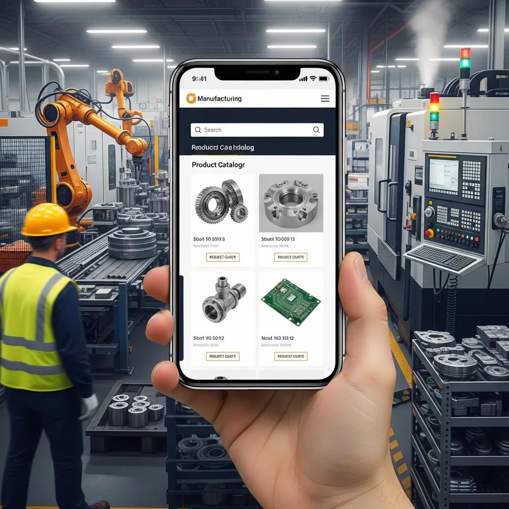 Responsive manufacturing website displayed on a mobile device in an industrial environment