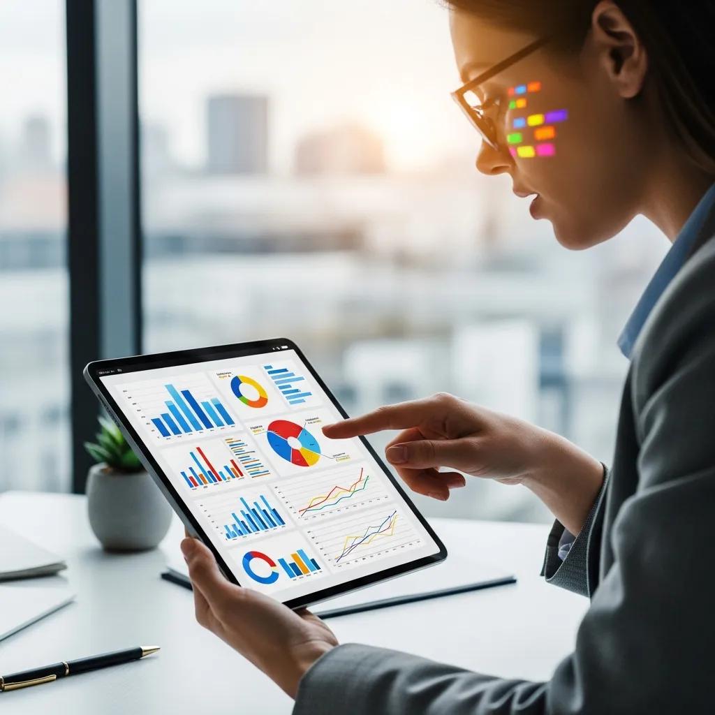Person reviewing colorful infographics on a tablet to clarify concepts