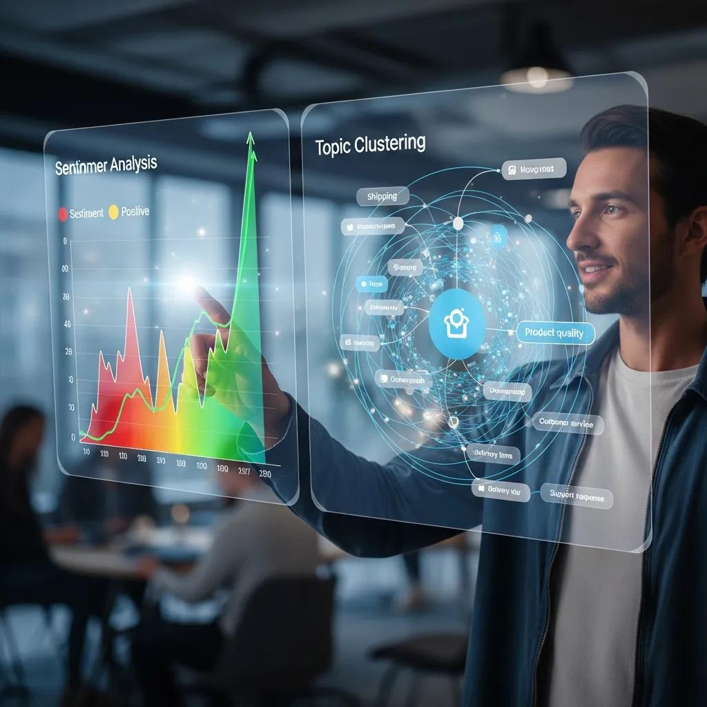 Analyst reviewing customer feedback with AI-driven sentiment tools