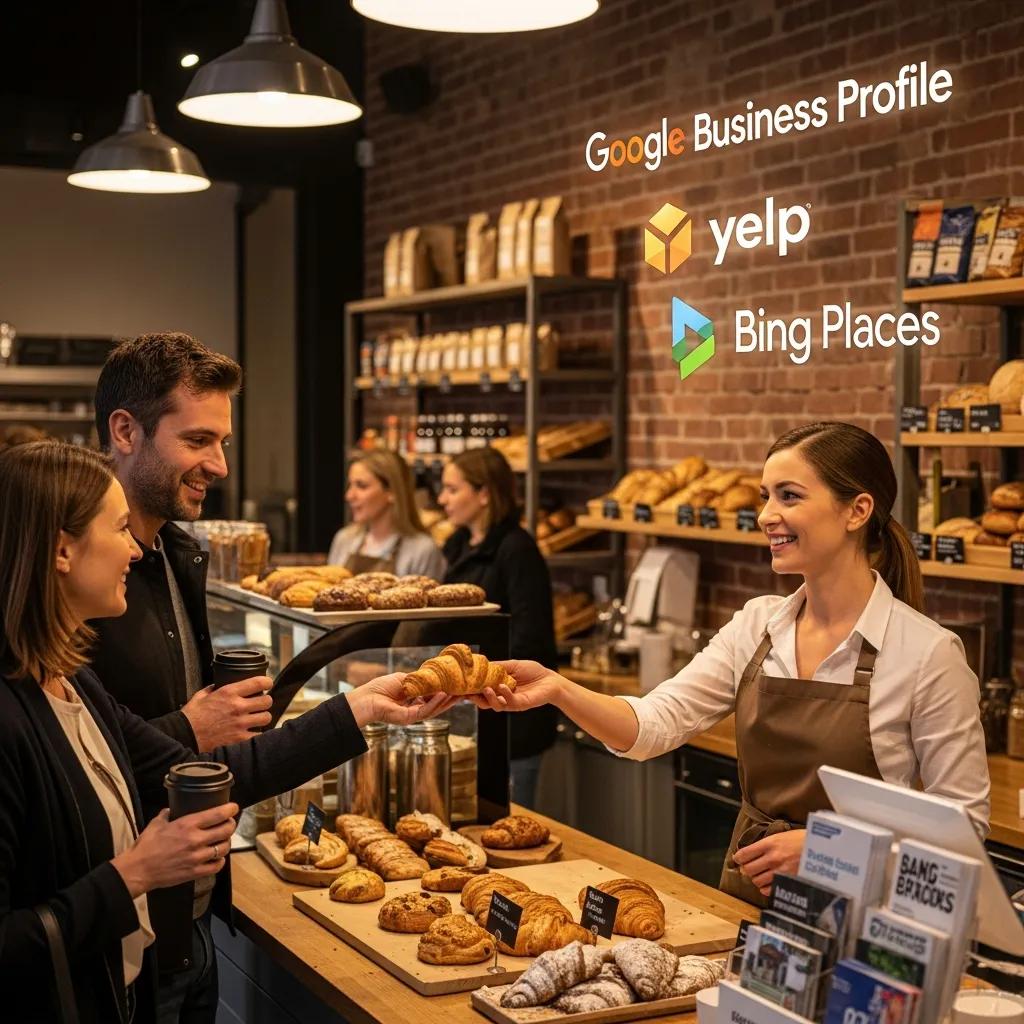 Small business owner connecting with customers — illustration for local directories and community discovery