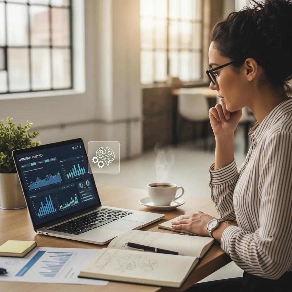 Small business owner utilizing AI tools for ethical marketing strategies