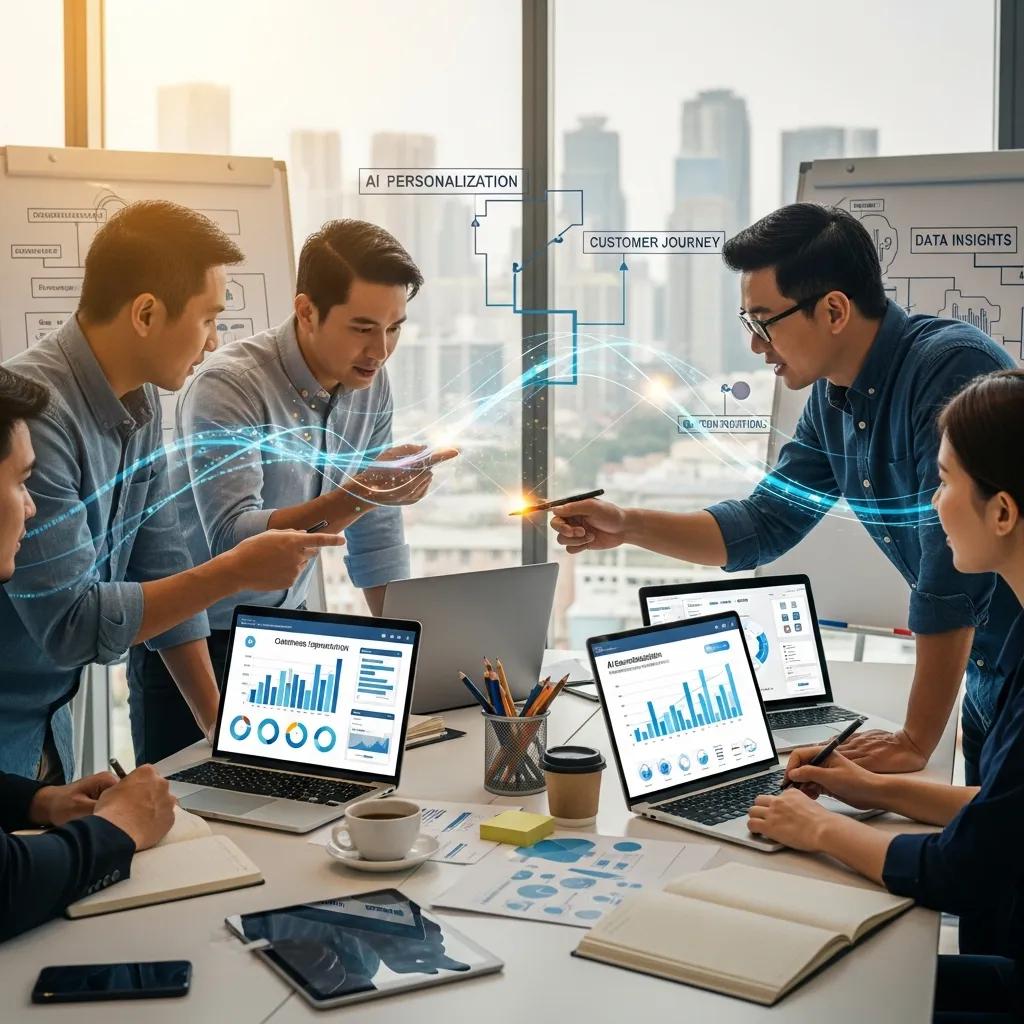 Small business team planning AI-driven personalization strategies