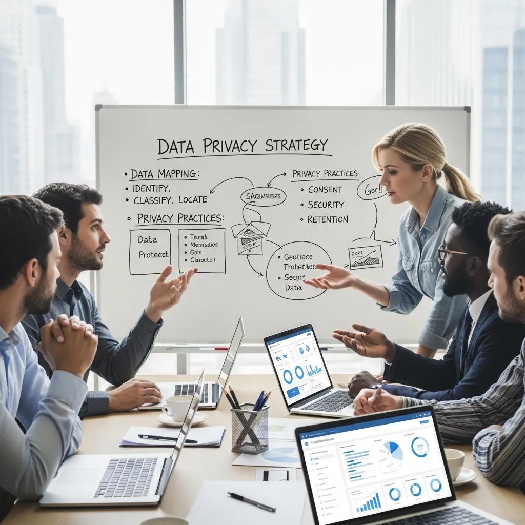 Small team collaborating on data privacy and AI marketing practices