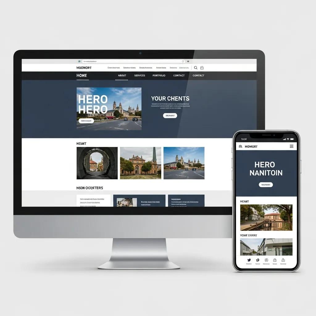 Split-screen view of a website on desktop and mobile, showcasing responsive design