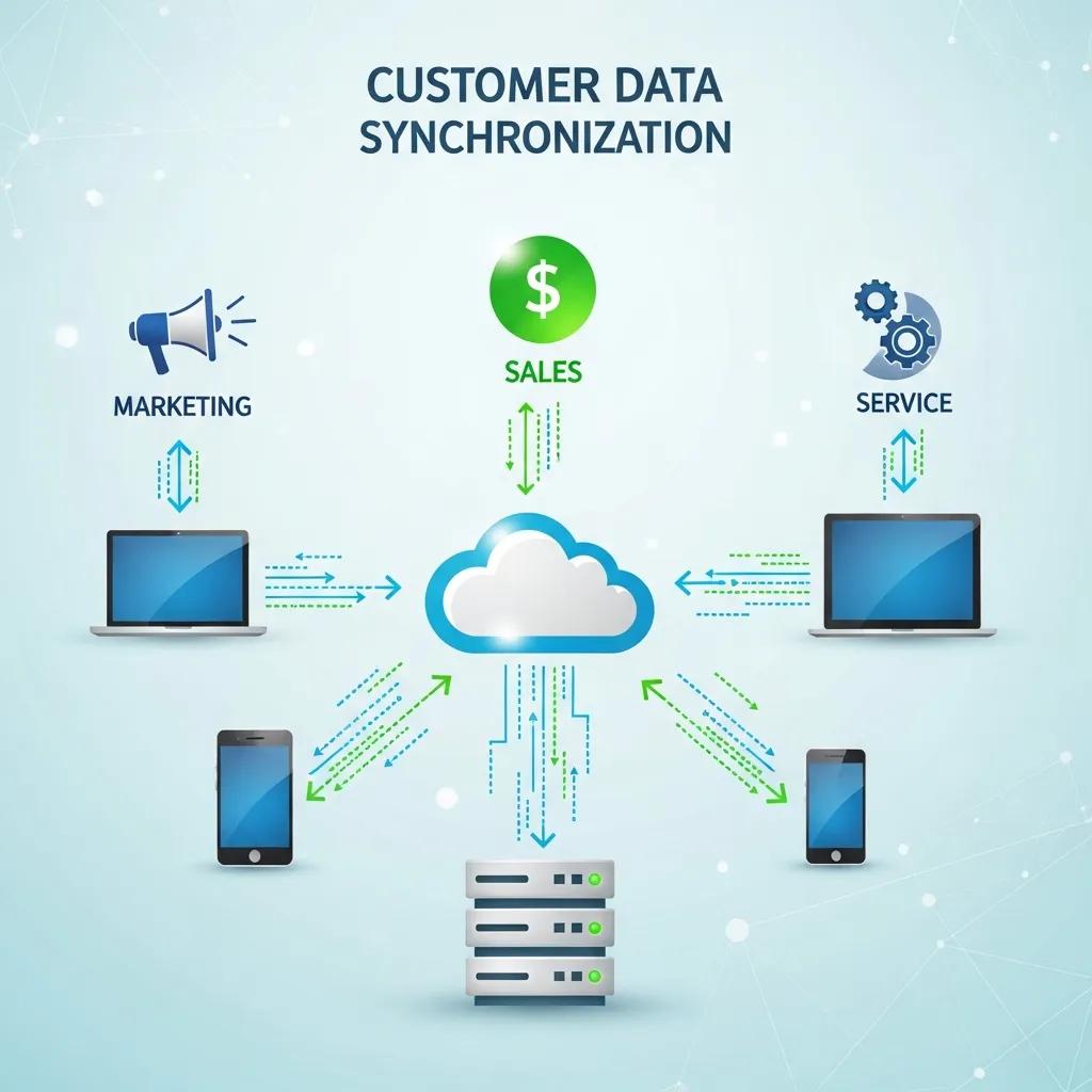 Illustration of customer data synchronizing across multiple platforms