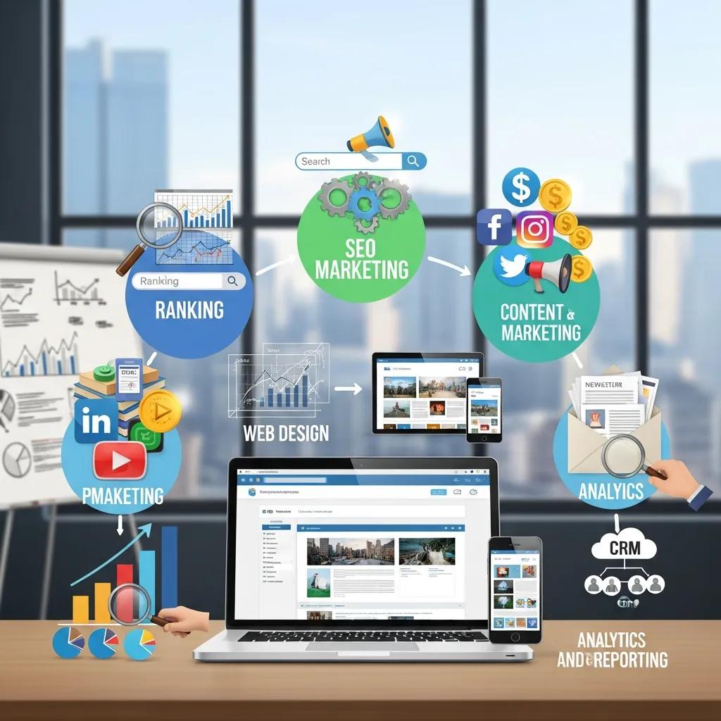 Illustration showing digital marketing services for small businesses