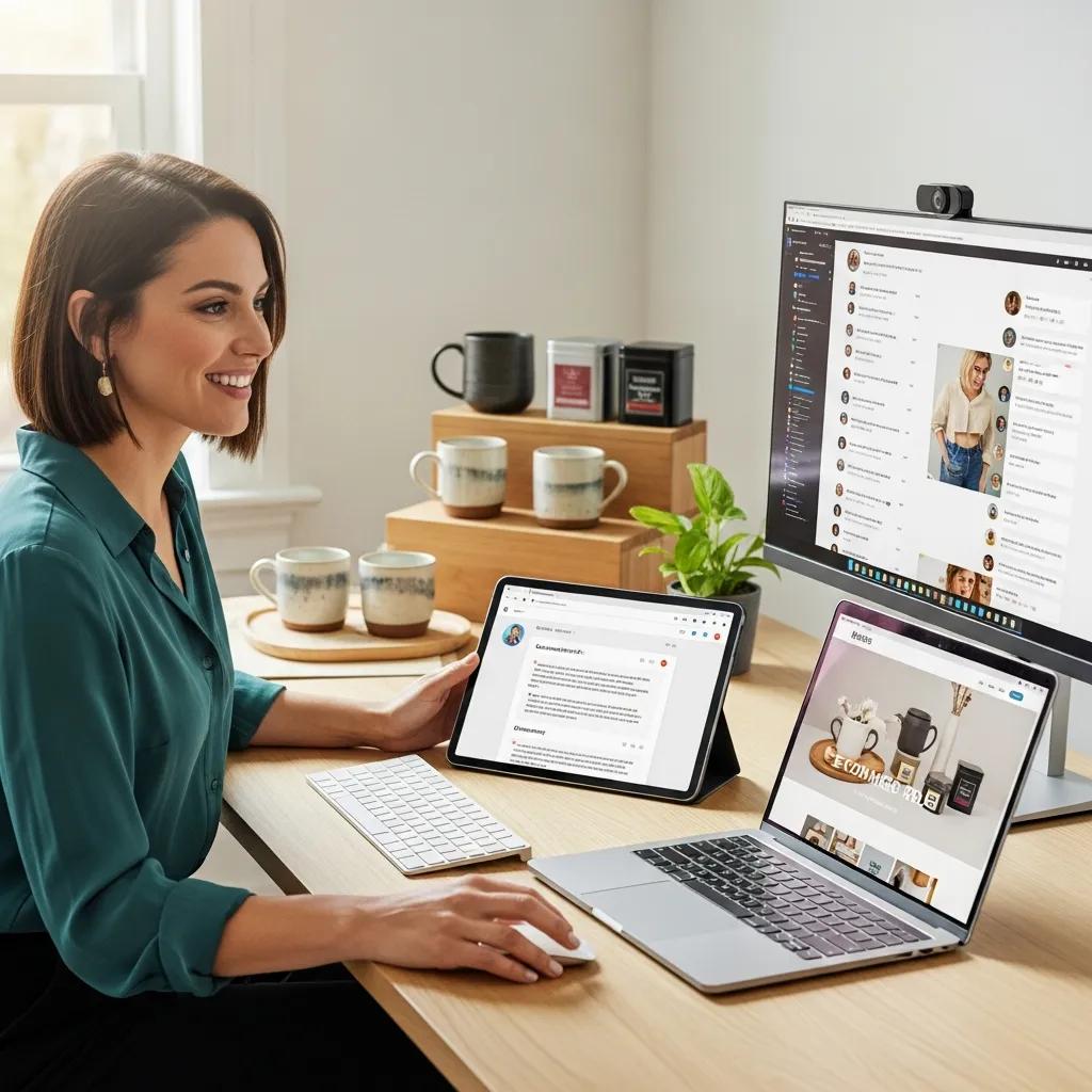 Small business owner engaging with customers through digital brand communication channels