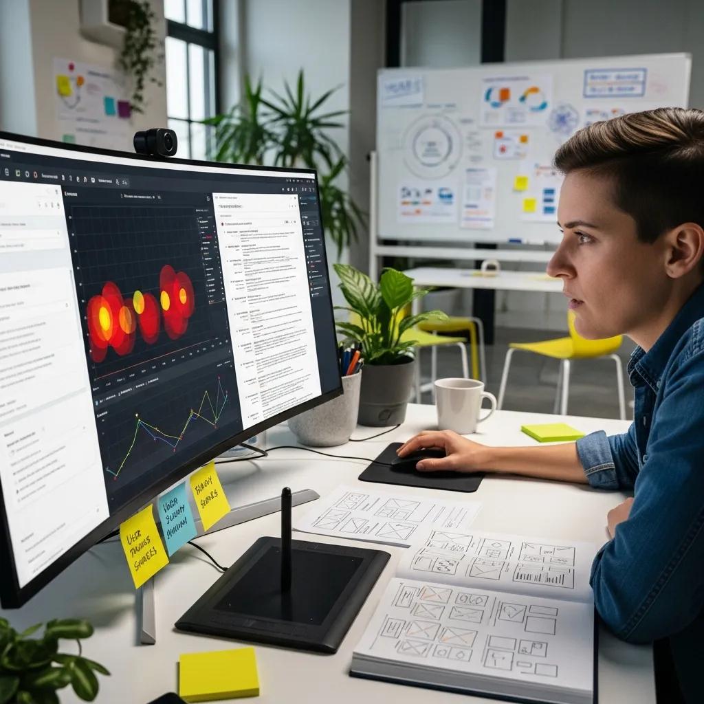 UX professional reviewing heatmaps and user feedback to identify friction points